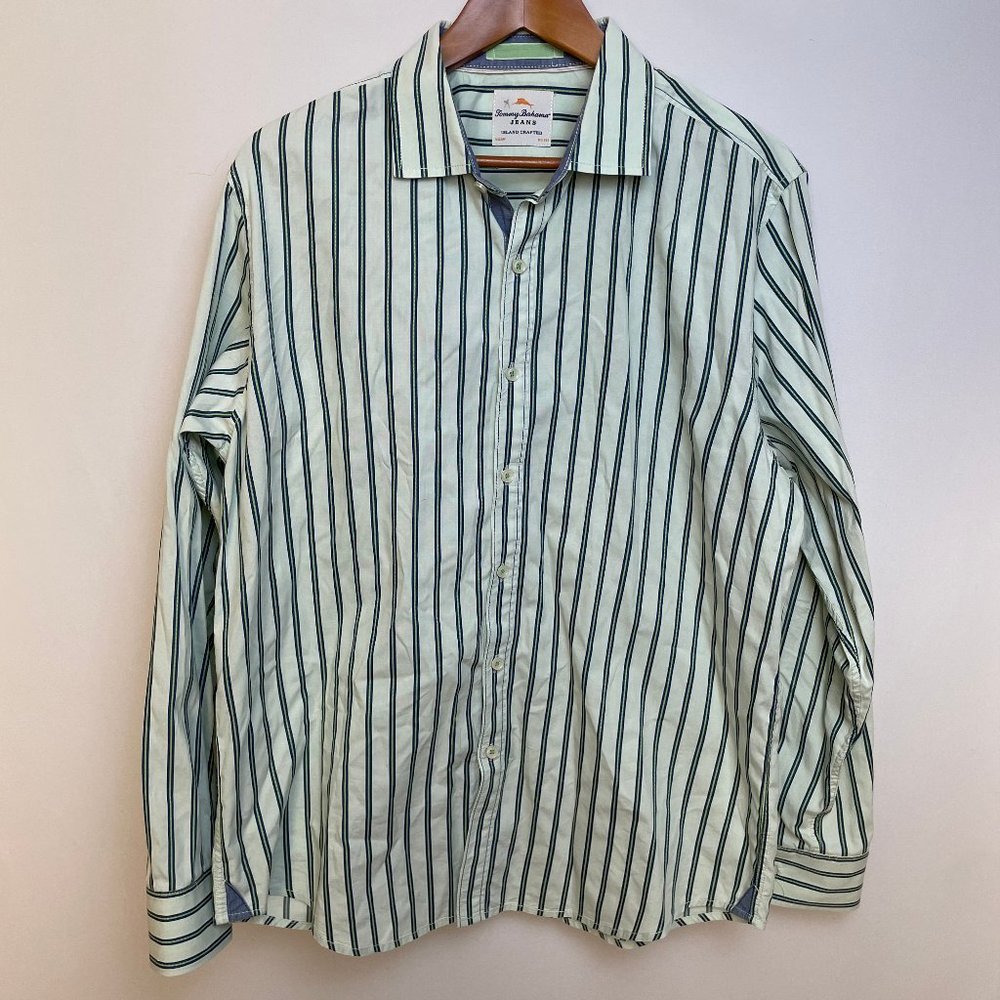 Tommy Bahama Jeans Mens Button Down Shirt Size L Striped Island Modern Fit